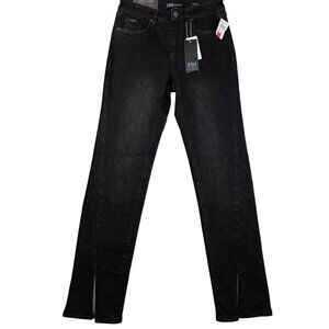 FDJ Olivia Size 6 Straight Leg Slit Hem Jeans Black Wash Mid Rise Slim Stretch